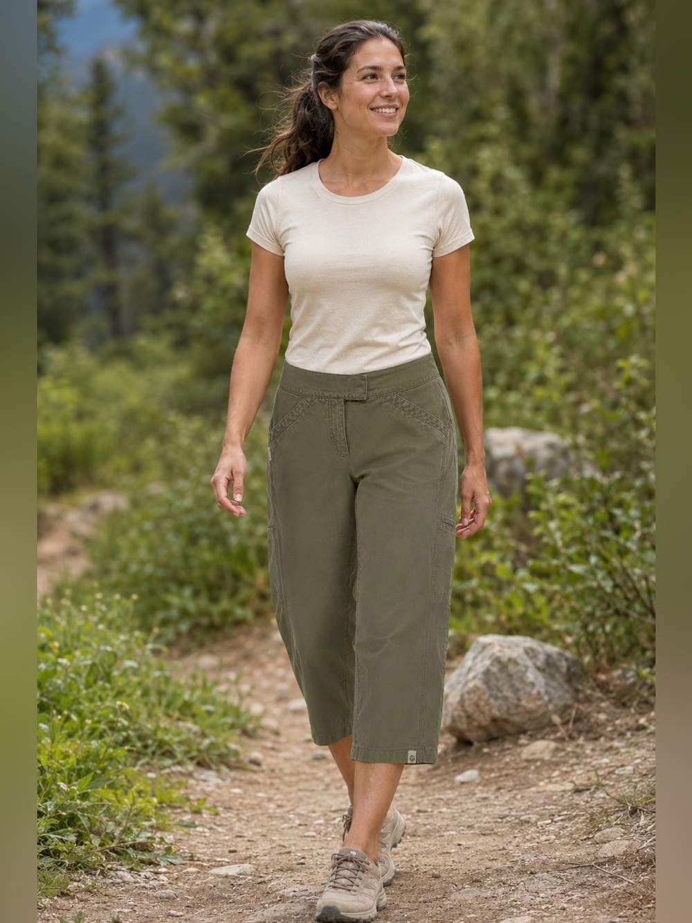 Marmots Olive Green Cropped Utility Hiking Pants Cotton Gritty Granola Girl -6
